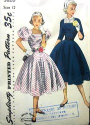 3826 1952 SQ NECK FLARE GIRLY DRESS,DETACH VESTEE PATTERN 12 30''